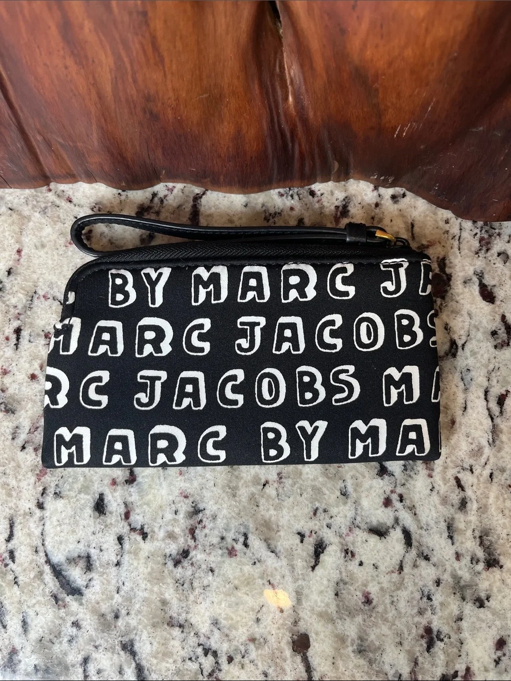 Marc Jacobs Black and White Logo Wristlet Pouch